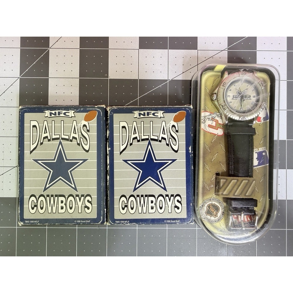 Dallas Cowboys Vintage 1998 Watch & 2 Deck Playing Cards Lot NFL